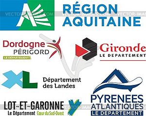 Region Aquitaine and its departments logos - royalty-free vector image