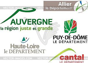 Region Auvergne and its departments logos - vector image