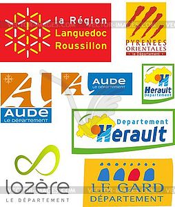 Регион Лангедок-Руссильон и его отделы логотипы - векторный клипарт EPS