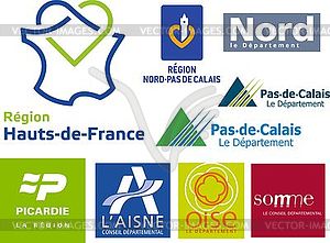 Region Hauts-de-France and its departments logos - vector image