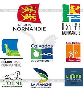 Region Normandy and its departments logos - vector image