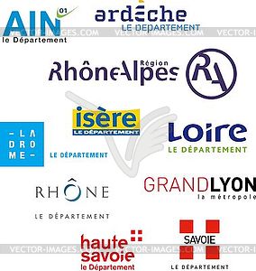 Region Rhône-Alpes and its departments logos - vector image