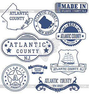 Атлантик-округ, штат Нью-Джерси, печати и знаки - векторный клипарт EPS