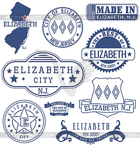 Elizabeth city, NJ, generic stamps and signs - vector clip art