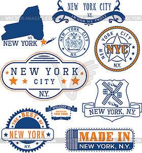 New York City, generic stamps and signs - vector clipart