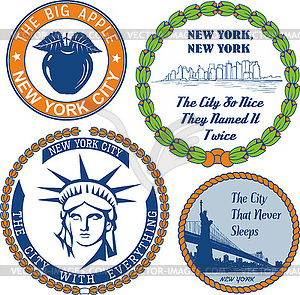 Generic stamps and signs with nickname of New York - vector image