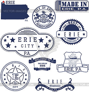 Erie city, PA, generic stamps and signs - vector clipart