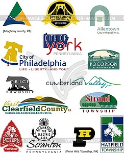 Set of Pennsylvania logos - cities and counties - vector clipart