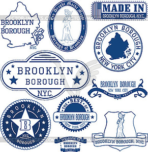 Generic stamps and signs of Brooklyn borough, NYC - vector EPS clipart