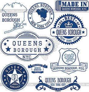 Generic stamps and signs of Queens borough, NYC - vector image