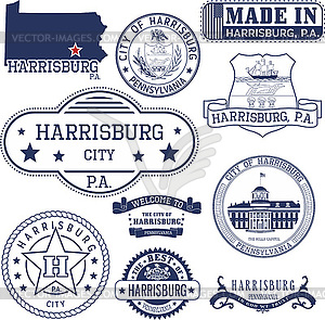 Generic stamps and signs of Harrisburg city, PA - vector clipart