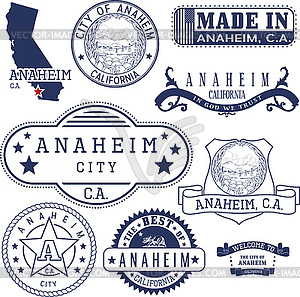 Generic stamps and signs of Anaheim city, CA - vector image