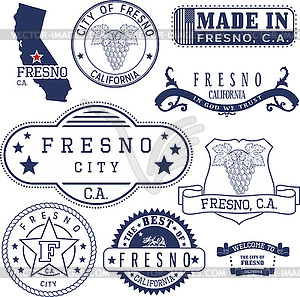 Generic stamps and signs of Fresno city, CA - vector clipart