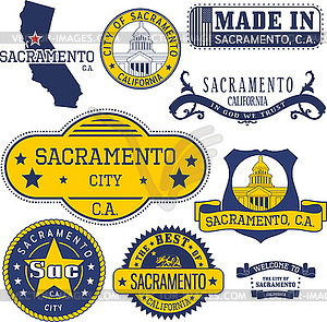 Generic stamps and signs of Sacramento city, CA - vector clipart