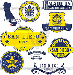 Generic stamps and signs of San Diego city, CA - royalty-free vector clipart