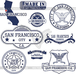 Родовые марки и знаки города Сан-Франциско, штат Калифорния - рисунок в векторе