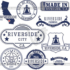 Riverside city, CA. Stamps and signs - vector image