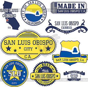 San Luis Obispo city, CA. Stamps and signs - vector image