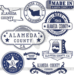 Alameda county, CA. Stamps and signs - vector clipart