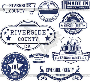 Riverside county, CA. Set of stamps and signs - vector clip art