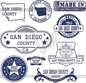 San Diego county, CA. Set of stamps and signs - vector clipart