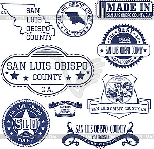 San Luis Obispo county, CA. Set of stamps and signs - vector clipart