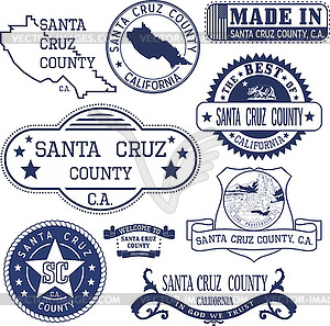 Santa Cruz county, CA. Set of stamps and signs - vector image