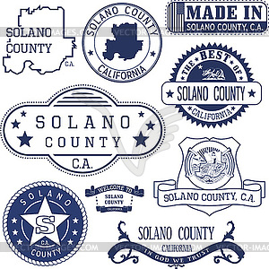 Solano county, CA. Set of stamps and signs - vector image