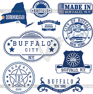 Buffalo, New York. Set of stamps and signs - vector clip art