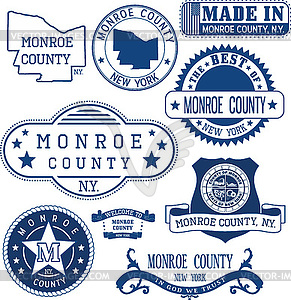 Monroe county, New York. Set of stamps and signs - vector clip art