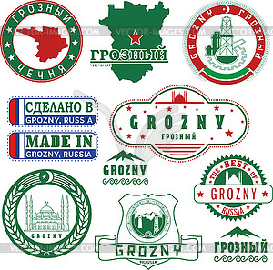 Grozny, Russia. Set of stamps and signs - vector image