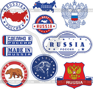 Russia. Set of generic stamps and signs - vector clip art