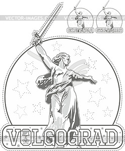 Sticker with Motherland monument in Volgograd, - vector clipart