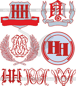Set of HH monograms and emblem templates - vector image