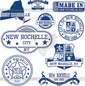 Нью-Рошель, Нью-Йорк. Набор марок и знаков - векторизованное изображение