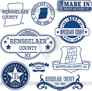 Rensselaer county, New York. Set of stamps and signs - royalty-free vector image