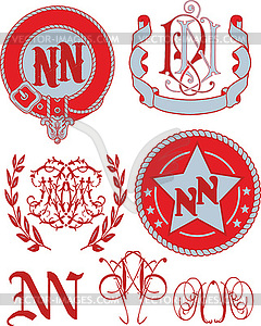 Set of NN monograms and emblem templates - vector image