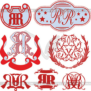 Set of RR monograms and emblem templates - vector clipart