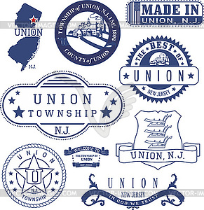 Union township, NJ. Set of generic stamps and signs - vector clip art