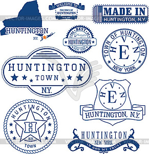 Set of generic stamps and signs of Huntington, NY - vector clipart