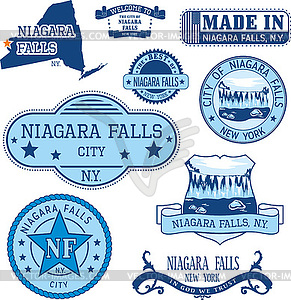 Set of generic stamps and signs of Niagara Falls, NY - color vector clipart