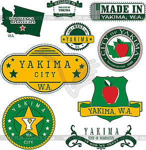 Set of generic stamps and signs of Yakima, WA - vector image