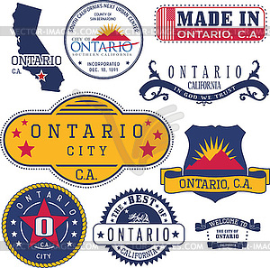 Общие марки и знаки Онтарио, Калифорния - векторное изображение EPS