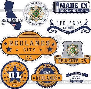 Общие марки и знаки Redlands, CA - иллюстрация в векторе