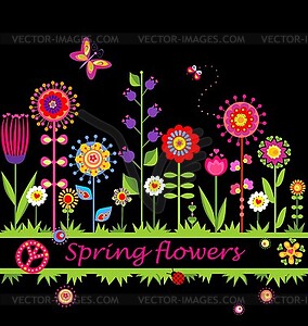 Border with abstract spring flowers - vector clipart