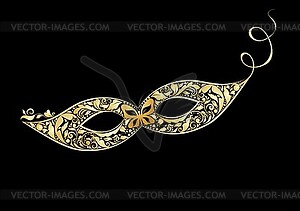 Carnival golden vintage mask with floral pattern - vector clipart