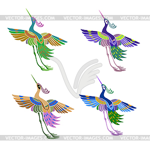 Ethnic abstract pattern magic birds in Japanese - vector EPS clipart