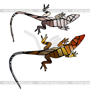 Lizard figurine in form of glowing stained glass - vector clipart