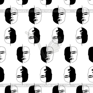 Абстрактный имитация японской маски черно-белый - векторный рисунок