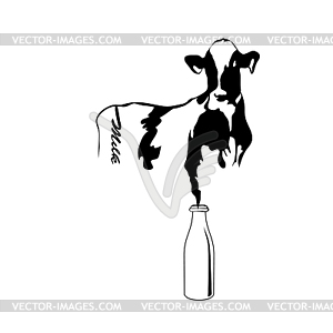 Portrait big black and white cow - vector image